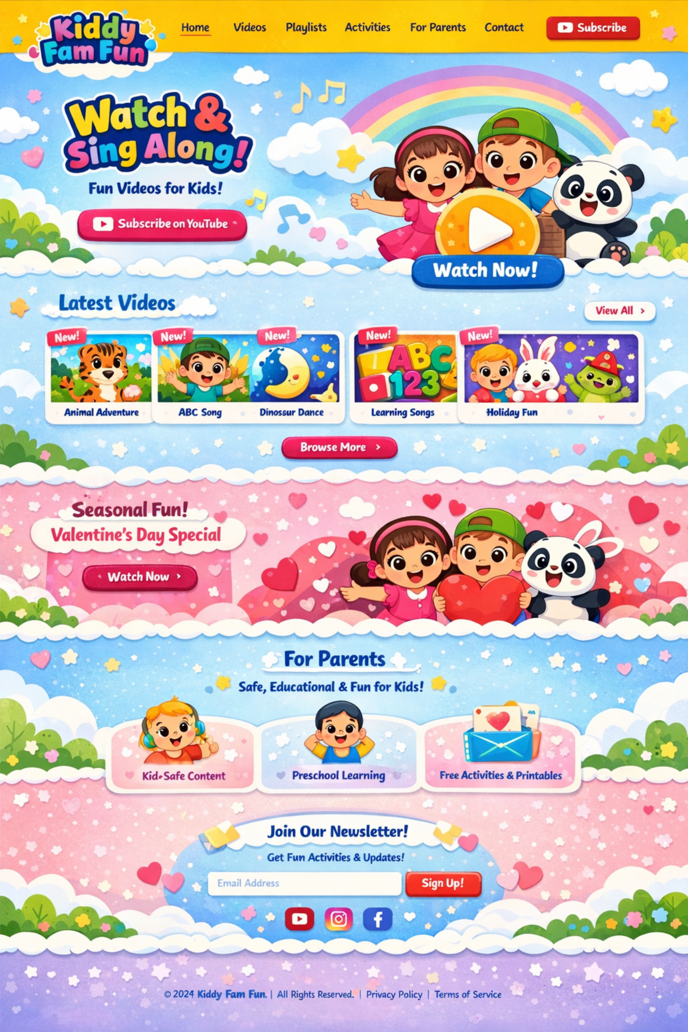 Kiddy Fam Fun homepage design